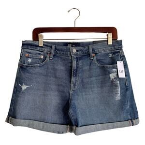 GAP 5" Denim Shorts Women’s Size 10/30 Mid Rise Distressed Roll Cuff Medium Wash